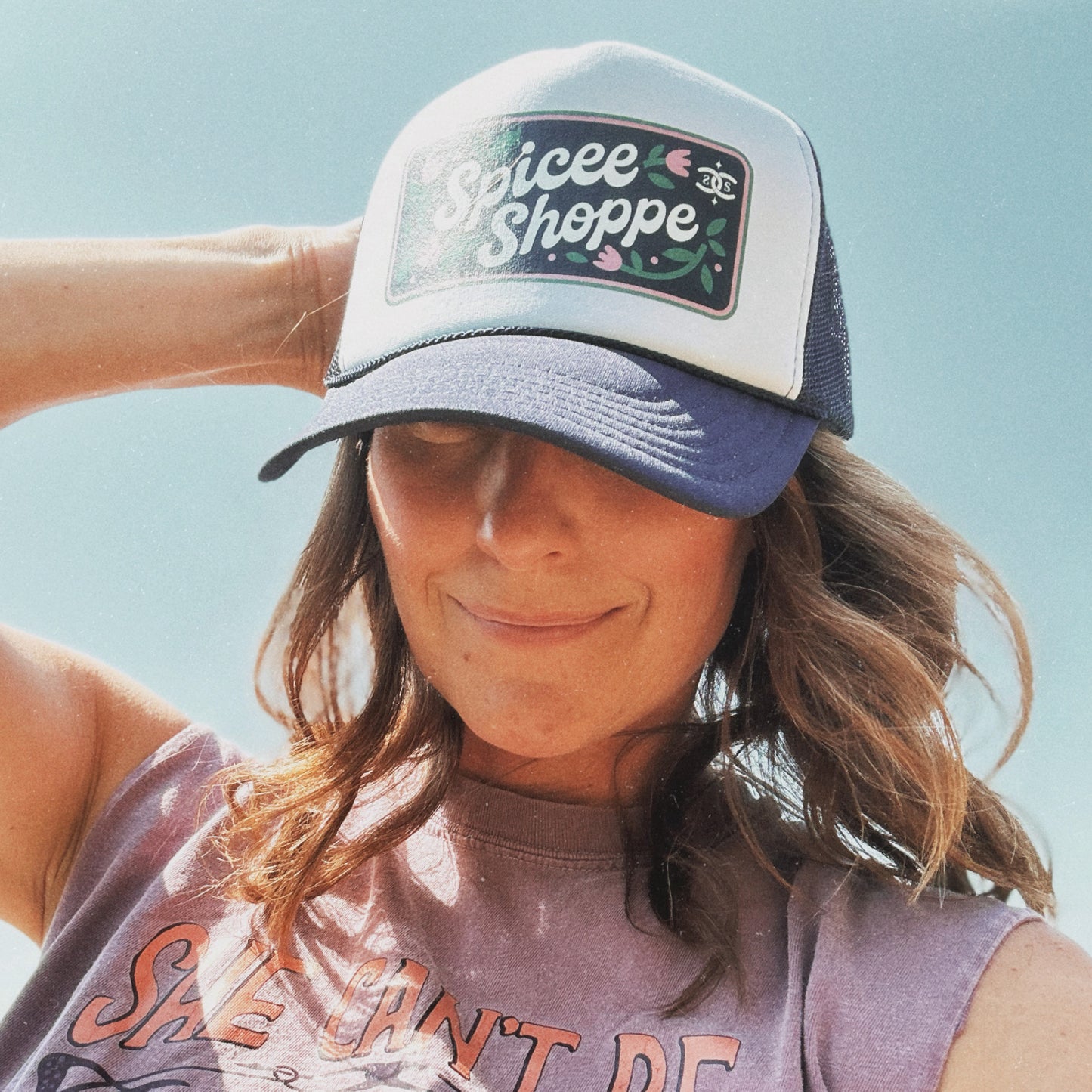 Floral Badge | Navy & White | Trucker Hat