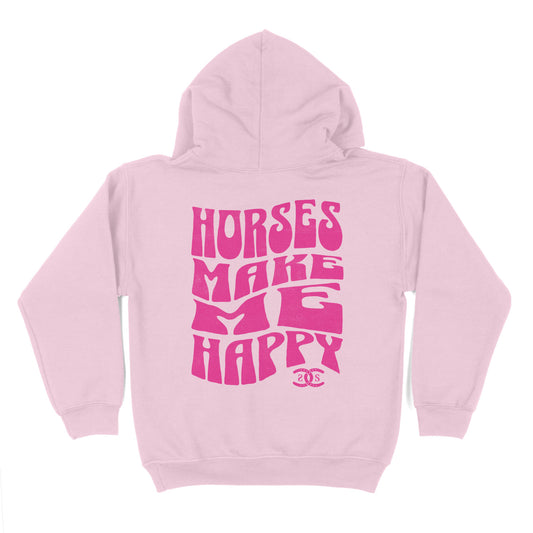 KIDS Horses Make Me Happy | Light Pink | Hoodie