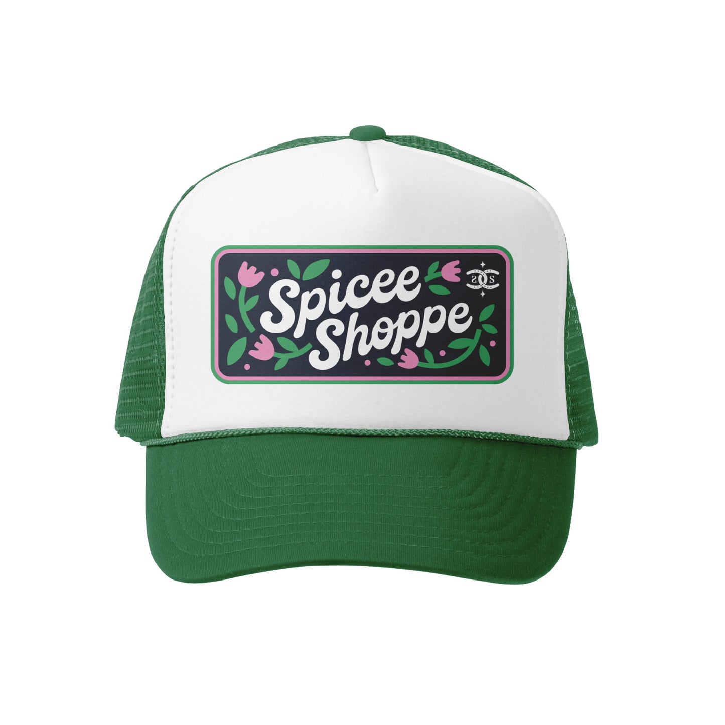 Floral Badge | Green & White | Trucker Hat