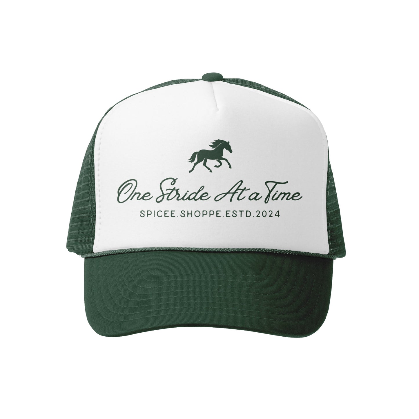 One Stride At a Time | Dark Green & White | Trucker Hat