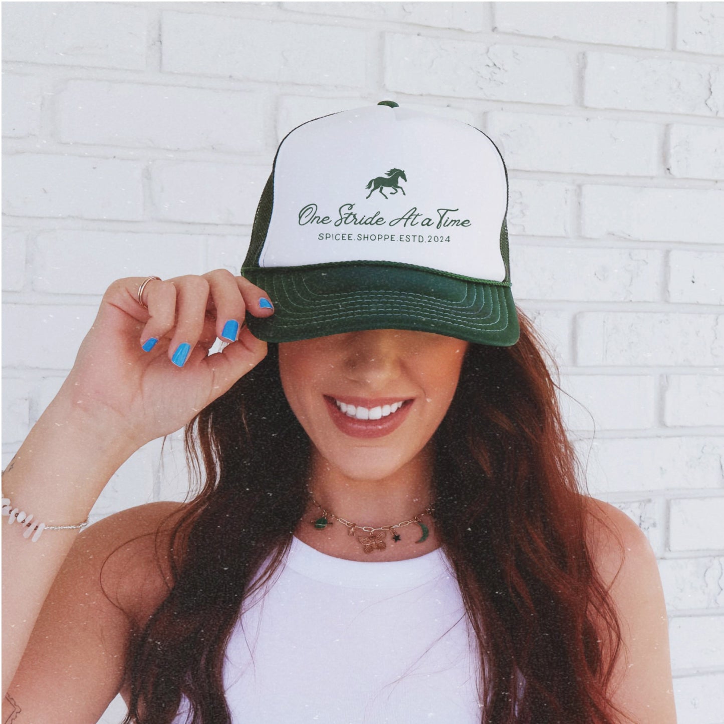 One Stride At a Time | Dark Green & White | Trucker Hat